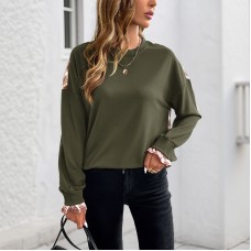 Grid stitched round neck pullover hoodie for women