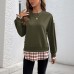 Grid stitched round neck pullover hoodie for women