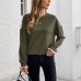 Grid stitched round neck pullover hoodie for women