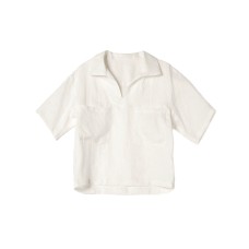 Linen Shirt V-neck Loose  Women's High-end Blouse Summer Wide Silhouette Short-sleeved Turn-down Collar Top