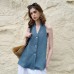 Elegant Retro V-Neck Halter Strapless Top Women Tencel Linen Large Backless Tie Sleeveless Blouse Linen Sexy Camisole Summer