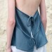 Elegant Retro V-Neck Halter Strapless Top Women Tencel Linen Large Backless Tie Sleeveless Blouse Linen Sexy Camisole Summer