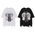 Hem Distressed Cat Print Chain Decorated Short Sleeve T-Shirt Unisex  Oversize Couple Top