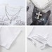 Hem Distressed Cat Print Chain Decorated Short Sleeve T-Shirt Unisex  Oversize Couple Top