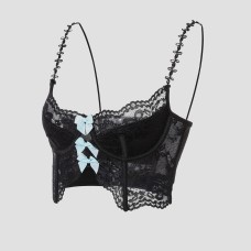 Lace sexy contrasting butterfly bow fishbone small suspender