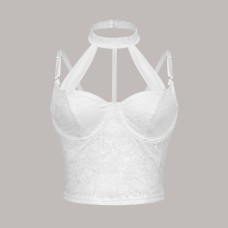 Lace hollow out spicy girl top with neck strap
