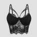 Sexy Lace Inner and Outer Wear Black Fitted Crop Top with Exposed Navel Strap Camisole