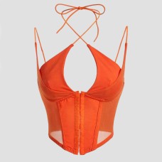 Solid Color Mesh Sheer Sexy Strapless Camisole