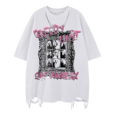 Streetwear Hip-Hop Dark Style Design Necklace Short Sleeve T-Shirt Unisex Loose CasualCouple Top