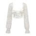 Embroidered patchwork perspective mesh low cut steel ring fishbone long sleeved top