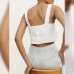 Style Pure Linen Sleeveless Tank Top Women's Summer Simple Large Pure Color Top Back Opening Button Belly-Baring Square Neck Strap
