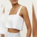 Style Pure Linen Sleeveless Tank Top Women's Summer Simple Large Pure Color Top Back Opening Button Belly-Baring Square Neck Strap