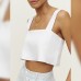 Style Pure Linen Sleeveless Tank Top Women's Summer Simple Large Pure Color Top Back Opening Button Belly-Baring Square Neck Strap