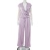 Elegant Solid Color Satin Drawstring Comfortable Casual Set for Women