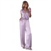 Elegant Solid Color Satin Drawstring Comfortable Casual Set for Women