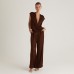 Elegant Solid Color Satin Drawstring Comfortable Casual Set for Women