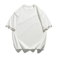 Structural splicing solid color loose small collar short sleeved T