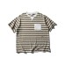 Tie bag contrasting color loose small collar striped short sleeved men