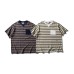 Tie bag contrasting color loose small collar striped short sleeved men