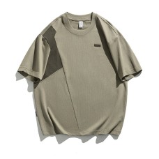 Color blocking splicing label design for loose casual short sleeves