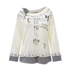 Cartoon Print Long Sleeve Knitwear Women Loose Slim Fit Versatile Top