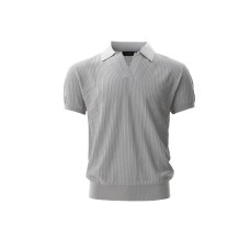 Striped texture lapel short sleeved men