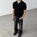 Striped texture lapel short sleeved men Striped texture lapel short sleeved men