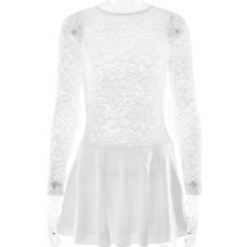Lace Short Skirt Round Neck Hollow Splicing Satin Dress