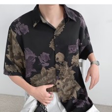 Ice silk ink printed shirt short sleeved beach flower shirt