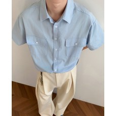 Retro neutral short sleeved casual loose shirt jacket
