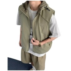 Hooded vest men's summer loose and versatile zipper pocket camisole jacket