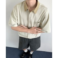 Simple contrasting color lapel short sleeved shirt casual workwear shirt Simple contrasting color lapel short sleeved shirt casual workwear shirt