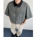 Simple contrasting color lapel short sleeved shirt casual workwear shirt