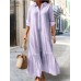 Loose Shirt Dress Solid Color Casual Fashion Button Long Dress