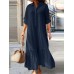 Loose Shirt Dress Solid Color Casual Fashion Button Long Dress