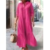 Loose Shirt Dress Solid Color Casual Fashion Button Long Dress