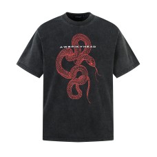 Streetwear Washed Snake Design Short Sleeve T-Shirt Men's  Personalized Loose Couple Top