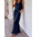 Sleeveless Buttoned Top with Casual Pocket Wide-Leg Pants Set for Women