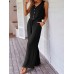 Sleeveless Buttoned Top with Casual Pocket Wide-Leg Pants Set for Women