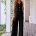 Sleeveless Buttoned Top with Casual Pocket Wide-Leg Pants Set for Women