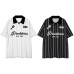 Color Block Letter Print Stripe Collar Short Sleeve T-Shirt Men Casual Loose Top