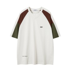 Color Block Letter Print V-Neck Short Sleeve T-Shirt Unisex Loose Casual Couple Tee