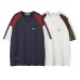 Color Block Letter Print V-Neck Short Sleeve T-Shirt Unisex Loose Casual Couple Tee