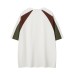 Color Block Letter Print V-Neck Short Sleeve T-Shirt Unisex Loose Casual Couple Tee
