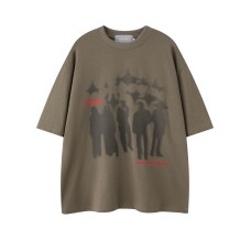 Blurred Portrait Letter Print Short Sleeve T-Shirt Men's Couple Casual Loose Top
