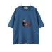 Cute Dachshund Towel Embroidery Trendy Short Sleeve T-Shirt Men Loose Casual Versatile Couple Ins Top