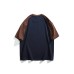 Color blocked shoulder sleeves round neck short sleeves