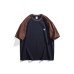Color blocked shoulder sleeves round neck short sleeves