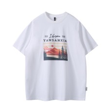 Sunset letter print casual loose men's and women's short sleeves