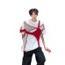 Color blocking short sleeved padded shoulder loose and stylish casual half sleeved top